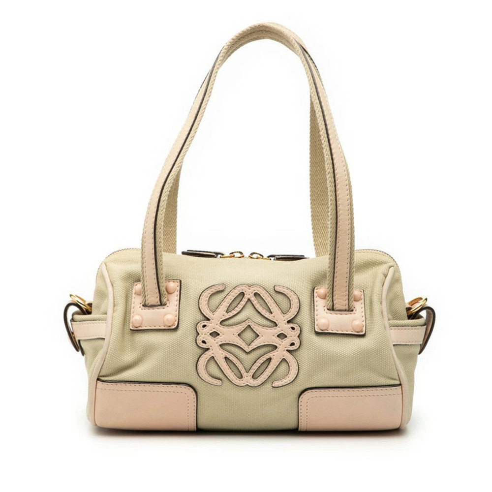Loewe Anagram Handbag Beige Cream Pink Canvas Leather